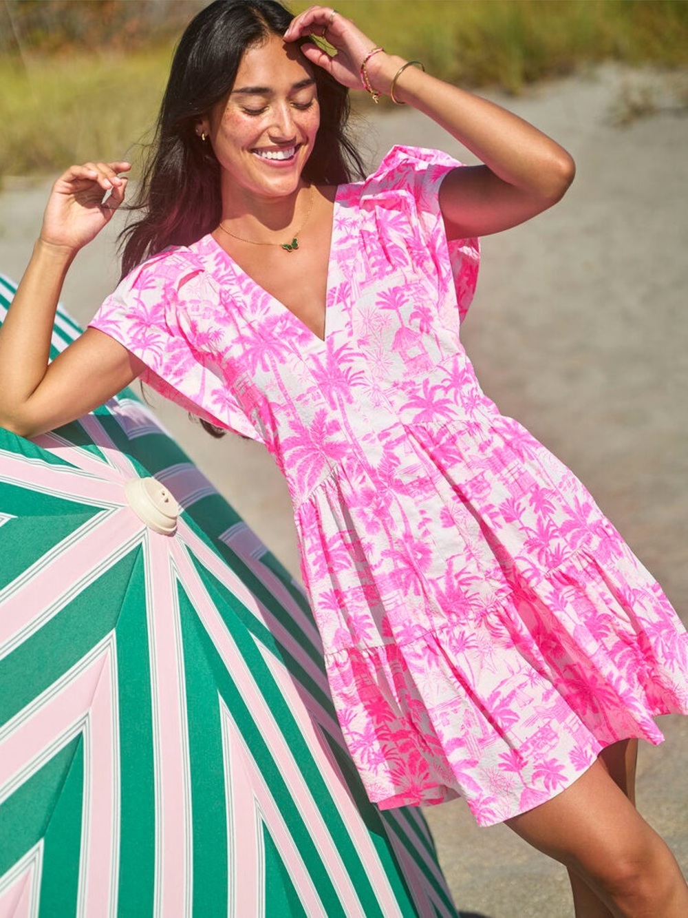 Vineyard Vines Pink Tropical Palm Mini Dress